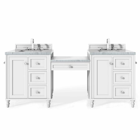 JAMES MARTIN VANITIES Copper Cove Encore  86in Double Vanity Set, Bright White w/ 3 CM Arctic Fall Solid Surface Top 301-V86-BW-DU-3AF